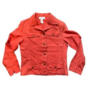 Chadwick’s Women’s 100% Linen Coral Orange Lightweight Jacket Size 8